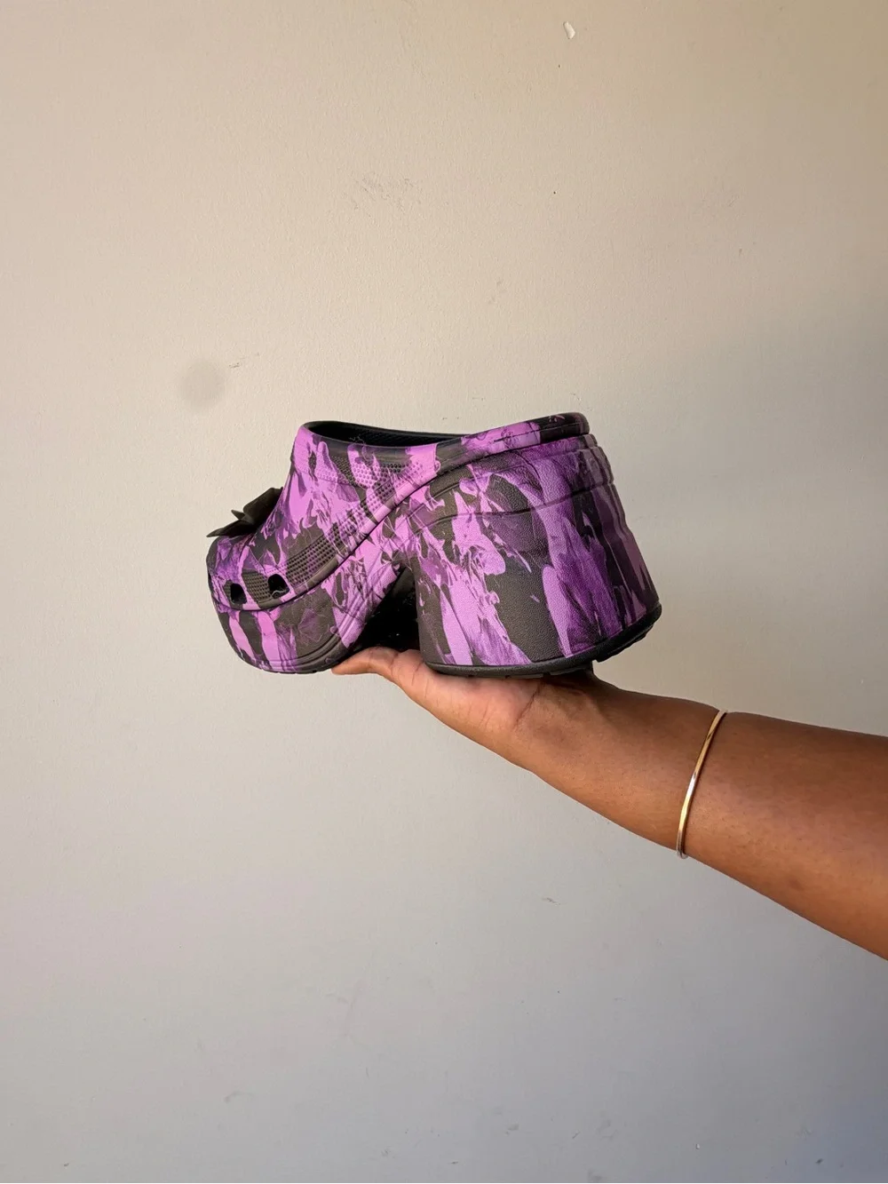 CROCS Purple and Black Floral Platform Clogs